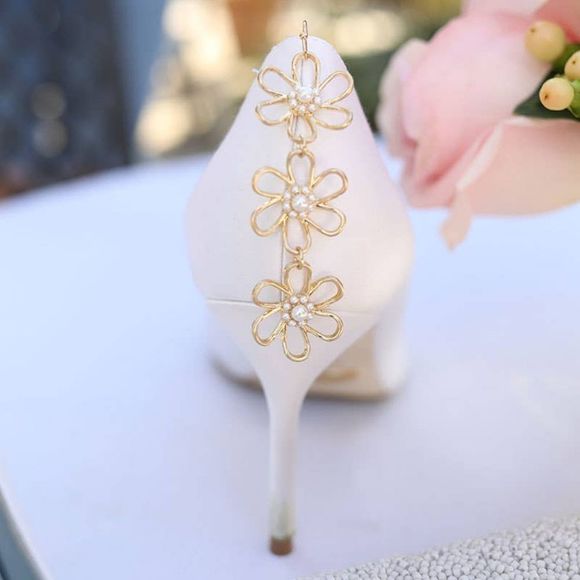 Pearl & Gold Flower Drop Earrings | Romantic Statement Jewelry - Picture 4 of 5